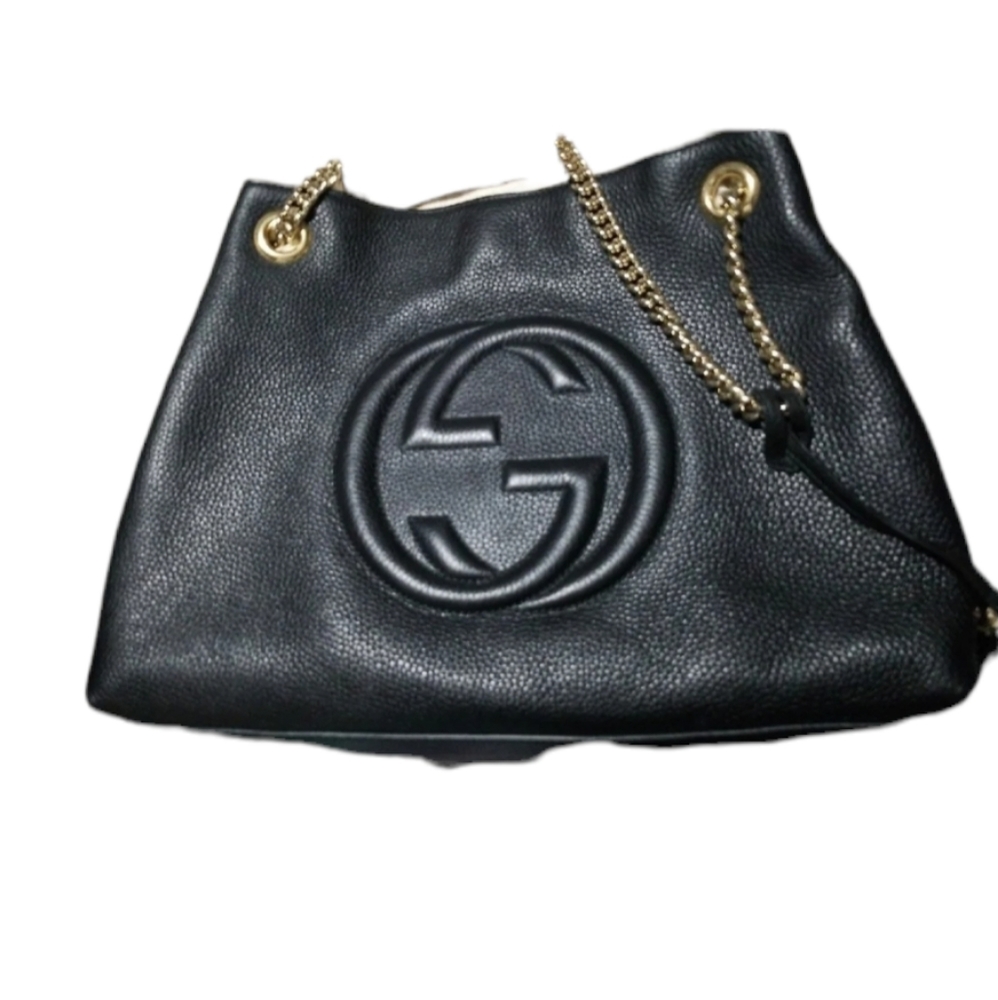 💕Gucci Black Cellarius GG Logo Leather Soho Satchel Chain Handbag💕 - Picture 3 of 11